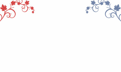 white background with red blue leaves on the top