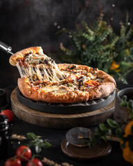 pizza with stretching cheese