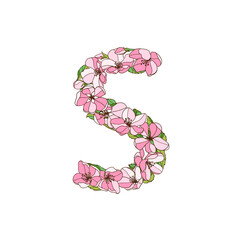 Vector letter S of apple tree flowers.