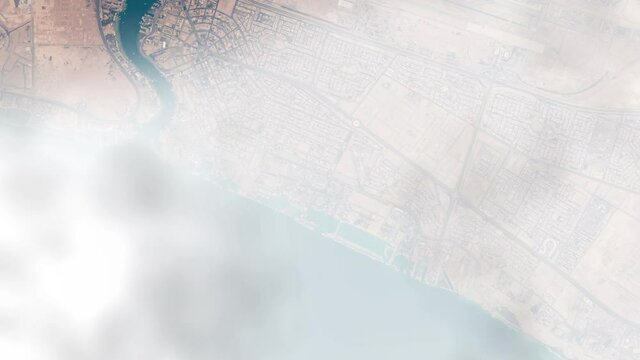 Jeddah city map race track motor sport circuit in Saudi Arabia. Satellite view from space animation based on image by Nasa