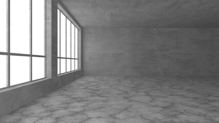 Dark Concrete Wall Architecture. Empty Room