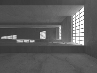 Dark Concrete Wall Architecture. Empty Room