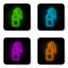 Glowing neon line Cocktail molotov icon isolated on white background. Black square button. Vector