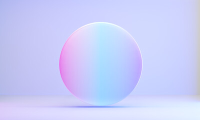 Circle hologram color display background pink blue light with clean wall in purple theme. 3D illustration rendering.