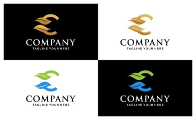 Letter C eco leaves logo icon design template elements. Vector color sign. on a black and white background.