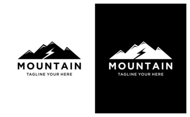 illustration of a mountain with a lightning shape, good for any business related to nature, adventure, electrical. on a black and white background.