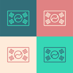 Pop art line South Korea flag icon isolated on color background. Vector