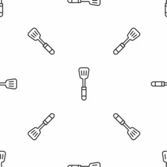 Grey line Spatula icon isolated seamless pattern on white background. Kitchen spatula icon. BBQ spatula sign. Barbecue and grill tool. Vector