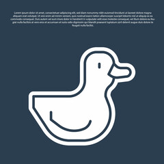 Blue line Rubber duck icon isolated on blue background. Vector