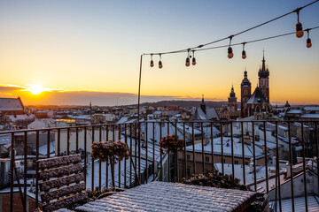 Scenic winter in city center. Cracow, Poland