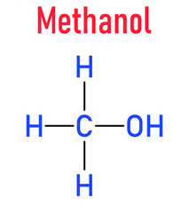 Methanol or methyl alcohol, MeOH, molecule. Highly toxic. Skeletal formula.