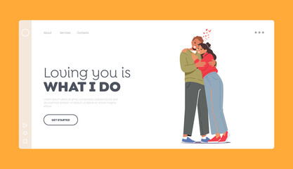 Loving Couple Romantic Relations Landing Page Template. Male and Female Characters Love, Connection, Romance Feelings