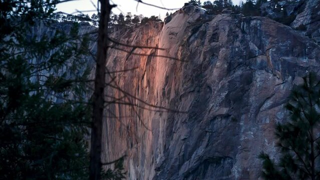 Yosemite Firefall at Sunset 4K Slider Shot