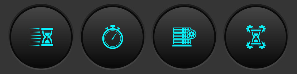 Set Old hourglass with sand, Stopwatch, Server setting and Hourglass icon. Vector