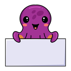 Cute little pink octopus cartoon with blank sign