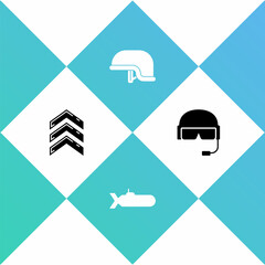 Set Military rank, Submarine, helmet and icon. Vector