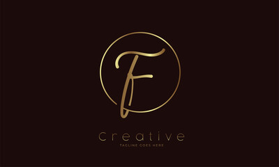 Initial F Logo. hand drawn letter F in circle with gold colour. usable for business. personal and company logos. vector illustration