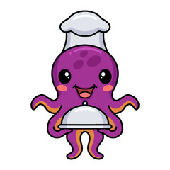 Cute little chef octopus cartoon