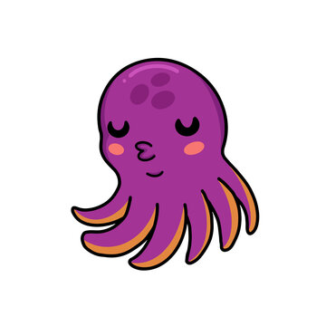 Cute little pink octopus cartoon sleeping