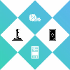 Set Joystick for arcade machine, Create account screen, Coin game and Playing card with diamonds icon. Vector