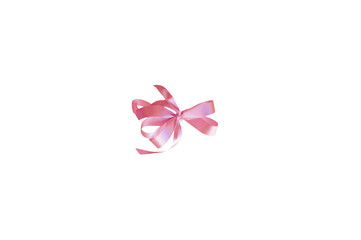 Bright pink beautiful bow close-up on a white isolated background
