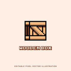 Pixel wooden box icon vector illustration for video game asset, motion graphic and others