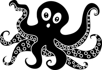 Black silhouette of octopus isolated on white background