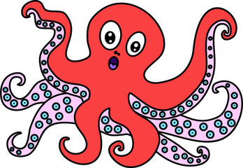 Red cartoon octopus isolated on white background