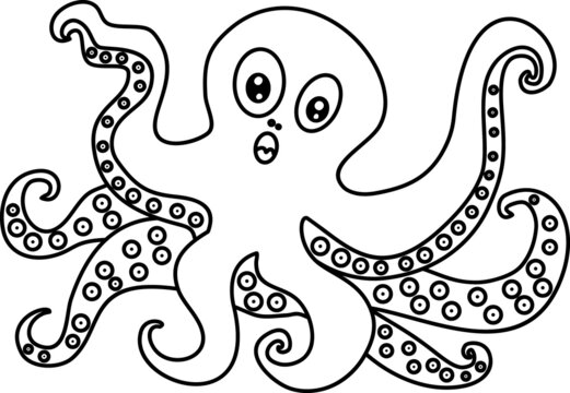 Coloring page with cartoon octopus isolated on white background