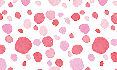 Seamless pink and red watercolor pattern on white background. Watercolor seamless pattern with circles for fabric, print, packaging