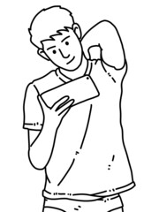Obraz premium black and white of man cartoon for coloring