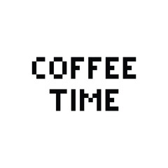  pixel coffee time sign, time for break icon vector. time for coffee logo
