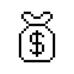 pixel money bag icon vector dollar sign
