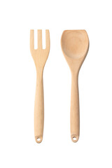 Wooden Cutlery Sets , Forks and Spoons on white background ,concept kitchen equipment