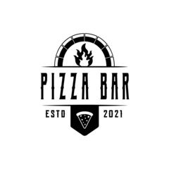 Vintage pizza logo template for pizza restaurant or cafe . symbols for food and drink and restaurants vector illustration