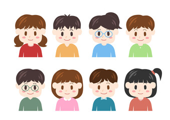 正面を向いた子供たちのイラスト