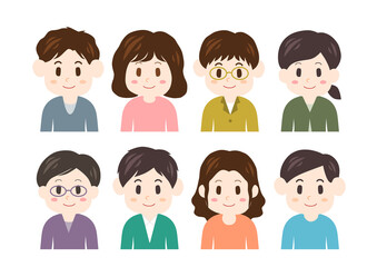 正面を向いた若い男女のイラスト
