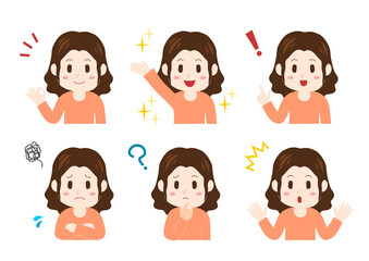 若い女性の表情イラストセット