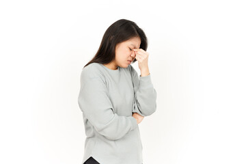 Headache Gesture Of Beautiful Asian Woman Isolated On White Background