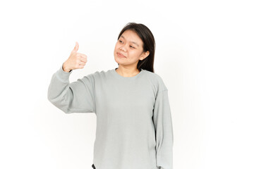 Showing Thumbs Up Of Beautiful Asian Woman Isolated On White Background