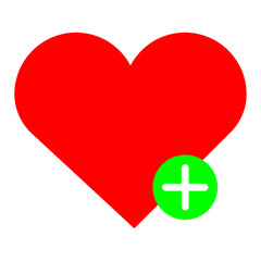 Obraz premium Heart with plus sign. Red and green element. Hospital sign. Medical concept. Flat art. Vector illustration. Stock image. 