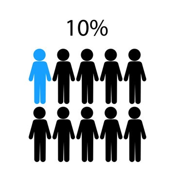 Ten percent infographics man icon. Blue and black. Analysis process. Statistic concept. Vector illustration. Stock image. 