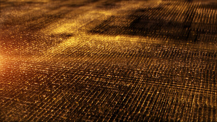 Abstract de-focus gold particles matrix grid in cyber space environment background