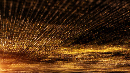 Abstract de-focus gold particles matrix grid in cyber space environment background