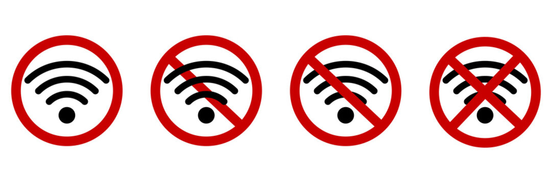 Wifi icon set. No network zone. Wireless communication. Internet technology. Simple art. Vector illustration. Stock image. 