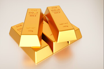 Gold ingot or stack of gold bars, business banking financial concept. 3d render.