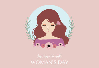 woman internation day background with face,hair and flower
