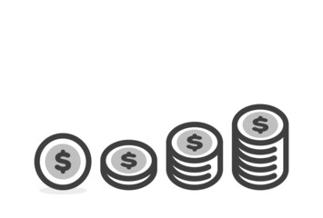 アメリカ・オーストラリア等の通貨、ドルの$マーク入りの硬貨・コイン - シンプルなお金のアイコン - 白黒