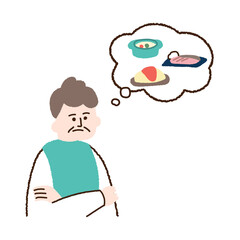 メニューで悩む高齢男性　吹き出し