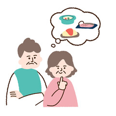 メニューで悩む老夫婦　吹き出し